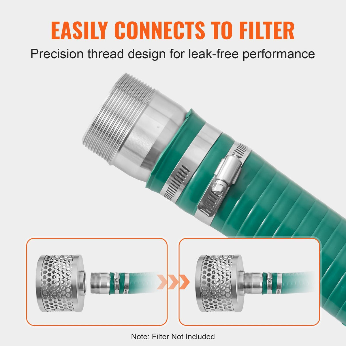 Suction Hose, 2 in x 20 ft, Green High Quality Hose, with Camlock Connectors, and Aluminum Fittings, Fit Various Pumps, for Sewage Treatment, Water Transportation and More Agricultural Purposes