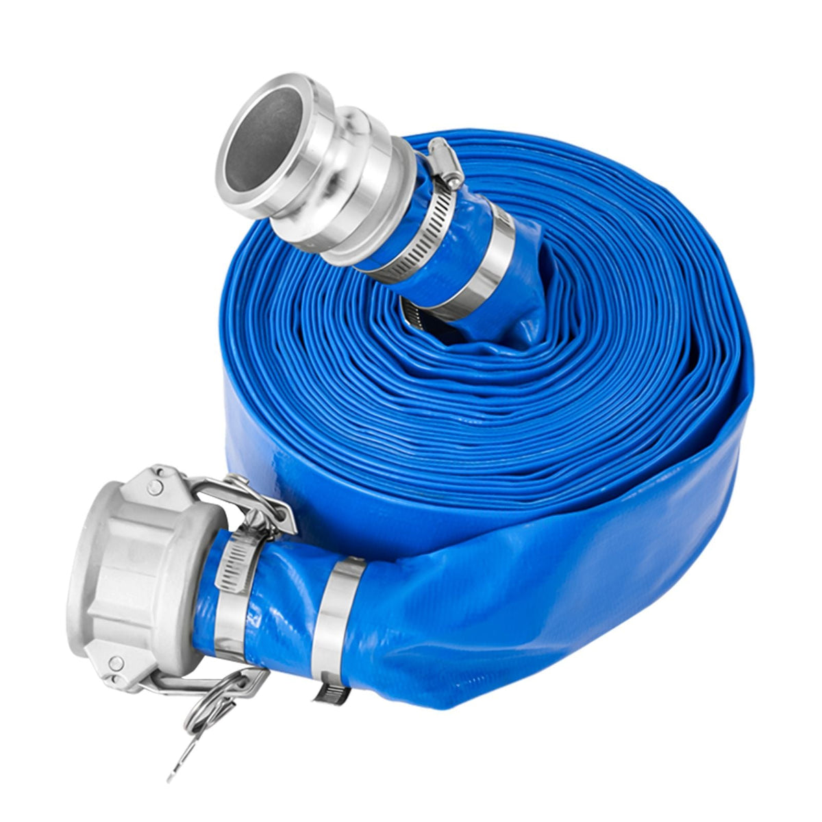 Suction Hose Kit for Water Pump, with 2 in x 65 ft Blue Backwash Hose, 20 ft Green Suction Hose, and Steel Round Hole Strainer, Camlocks, Clamps, Cam & Groove Adapter, for Multiple Purposes