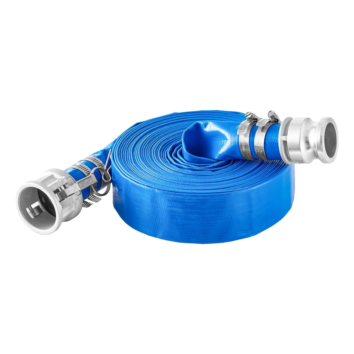 Suction Hose Kit for Water Pump, with 2 in x 65 ft Blue Backwash Hose, 20 ft Green Suction Hose, and Steel Round Hole Strainer, Camlocks, Clamps, Cam & Groove Adapter, for Multiple Purposes
