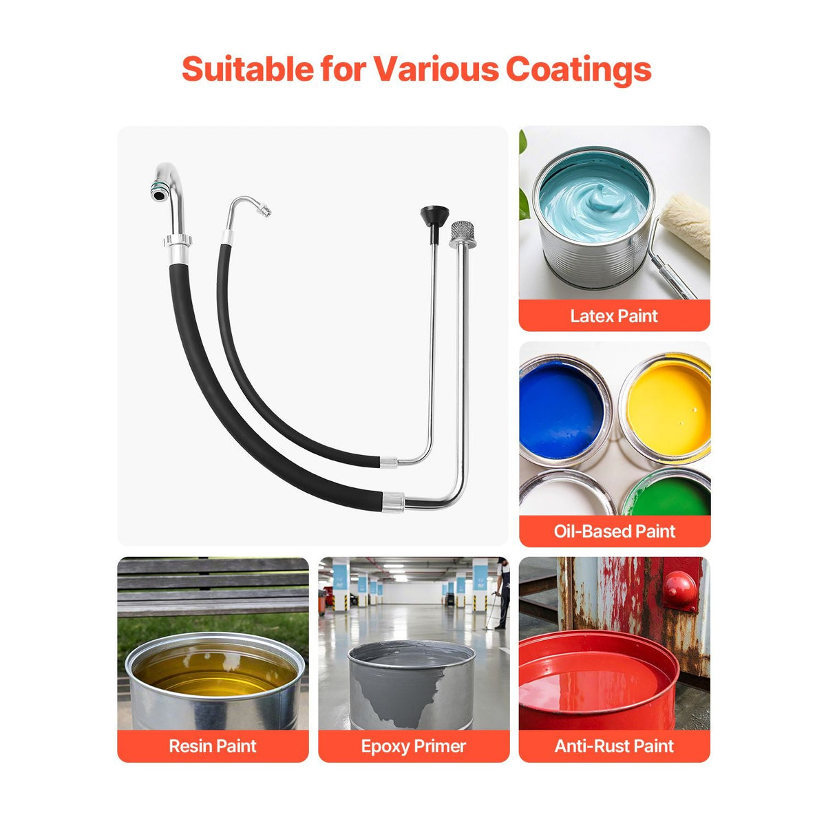 Suction Hose Tube and Reflux Line Sets, Aluminum Alloy an Rubber Suction Hose and Reflux Line Set, Paint Sprayers Tool Part, Compatible with Multiple Airless Spraying/Line Painting Machine
