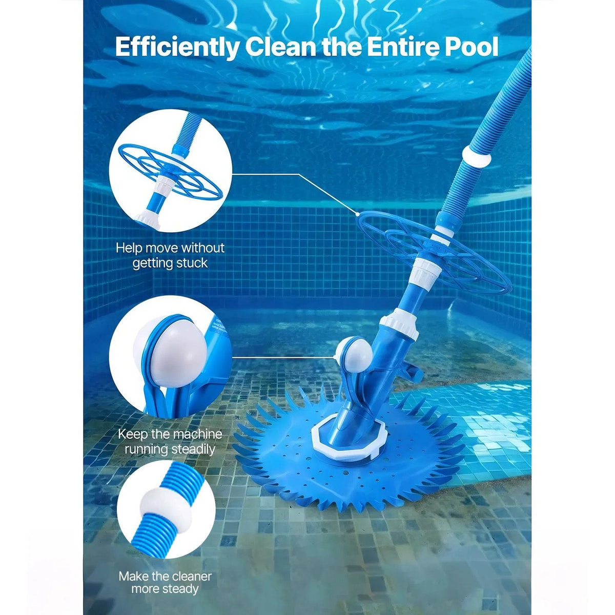 Suction Pool Cleaner, Automatic Pool Vacuum Cleaner, Suction Side Automatic Pool Cleaner, Suction Vacuum Pool Sweeper with 12 Hoses, for In-ground Pool and Above-ground Pool Up to 20 x 35 ft
