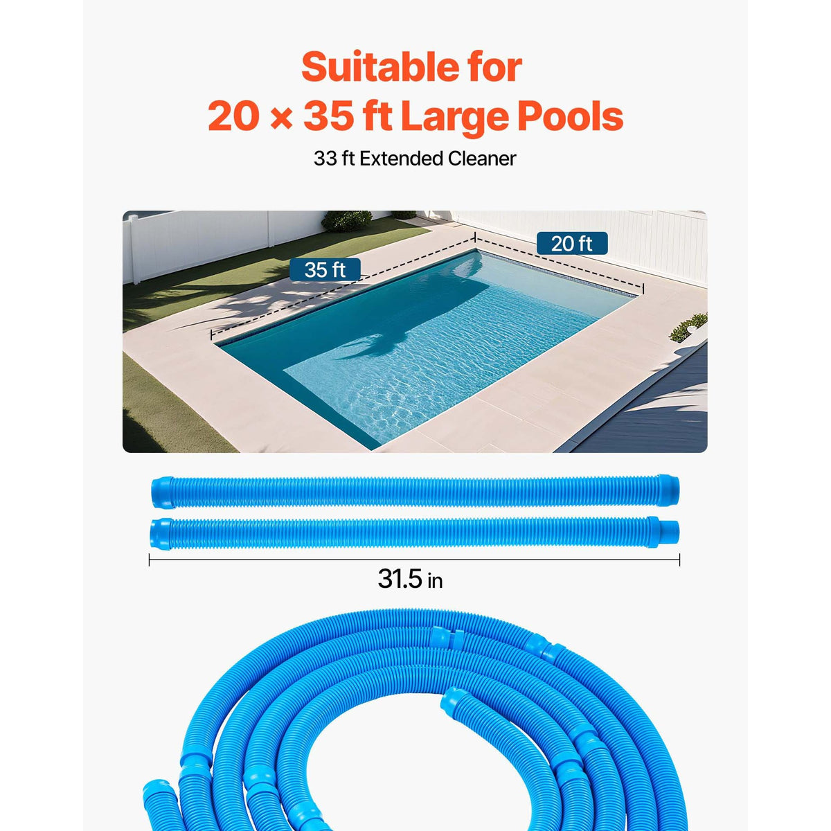 Suction Pool Cleaner, Automatic Pool Vacuum Cleaner, Suction Side Automatic Pool Cleaner, Suction Vacuum Pool Sweeper with 12 Hoses, for In-ground Pool and Above-ground Pool Up to 20 x 35 ft