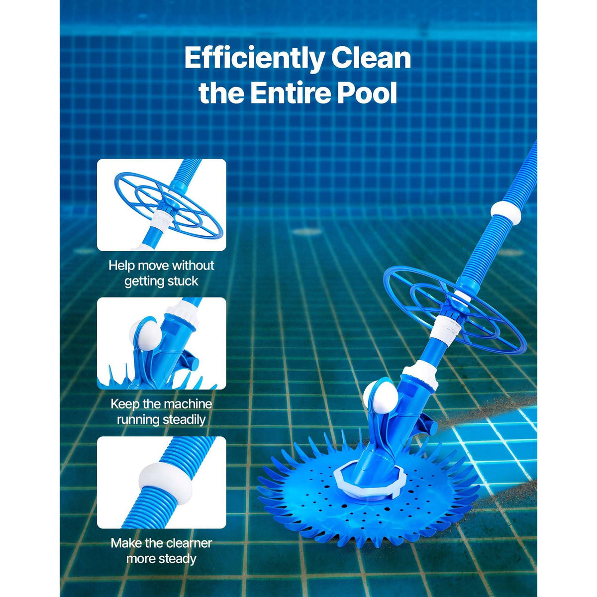Suction Pool Cleaner, Automatic Pool Vacuum Cleaner, Suction Side Automatic Pool Cleaner, Suction Vacuum Pool Sweeper with 12 Hoses, for In-ground Pool and Above-ground Pool Up to 20 x 35 ft