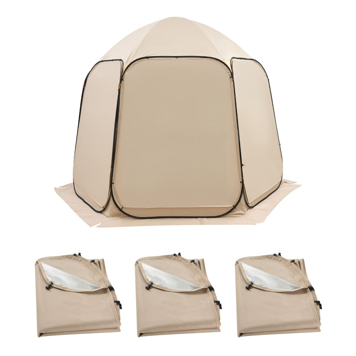 Sun Shade Sail Canopy Covers, Fit for 10 x 9.2 ft Screen House Tent, Sun Protection, 5.51 x 4.23 ft 300D Oxford Silver-Coated Fabric, Pack of 3 (Not Include Tent), for Outdoor Activities, Beige