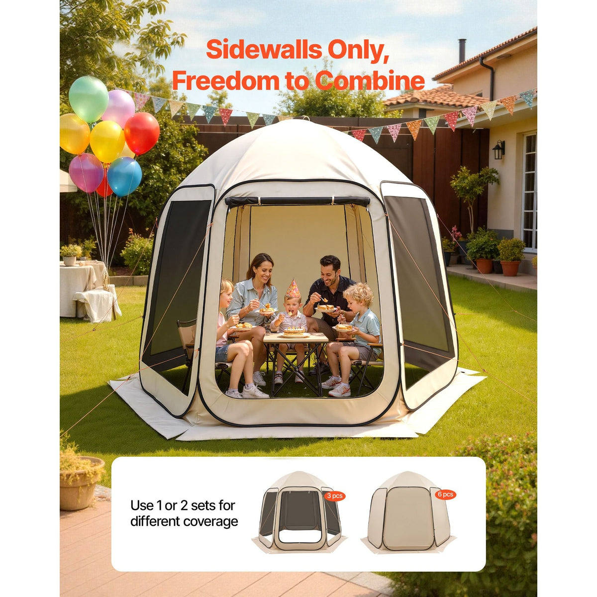 Sun Shade Sail Canopy Covers, Fit for 10 x 9.2 ft Screen House Tent, Sun Protection, 5.51 x 4.23 ft 300D Oxford Silver-Coated Fabric, Pack of 3 (Not Include Tent), for Outdoor Activities, Beige