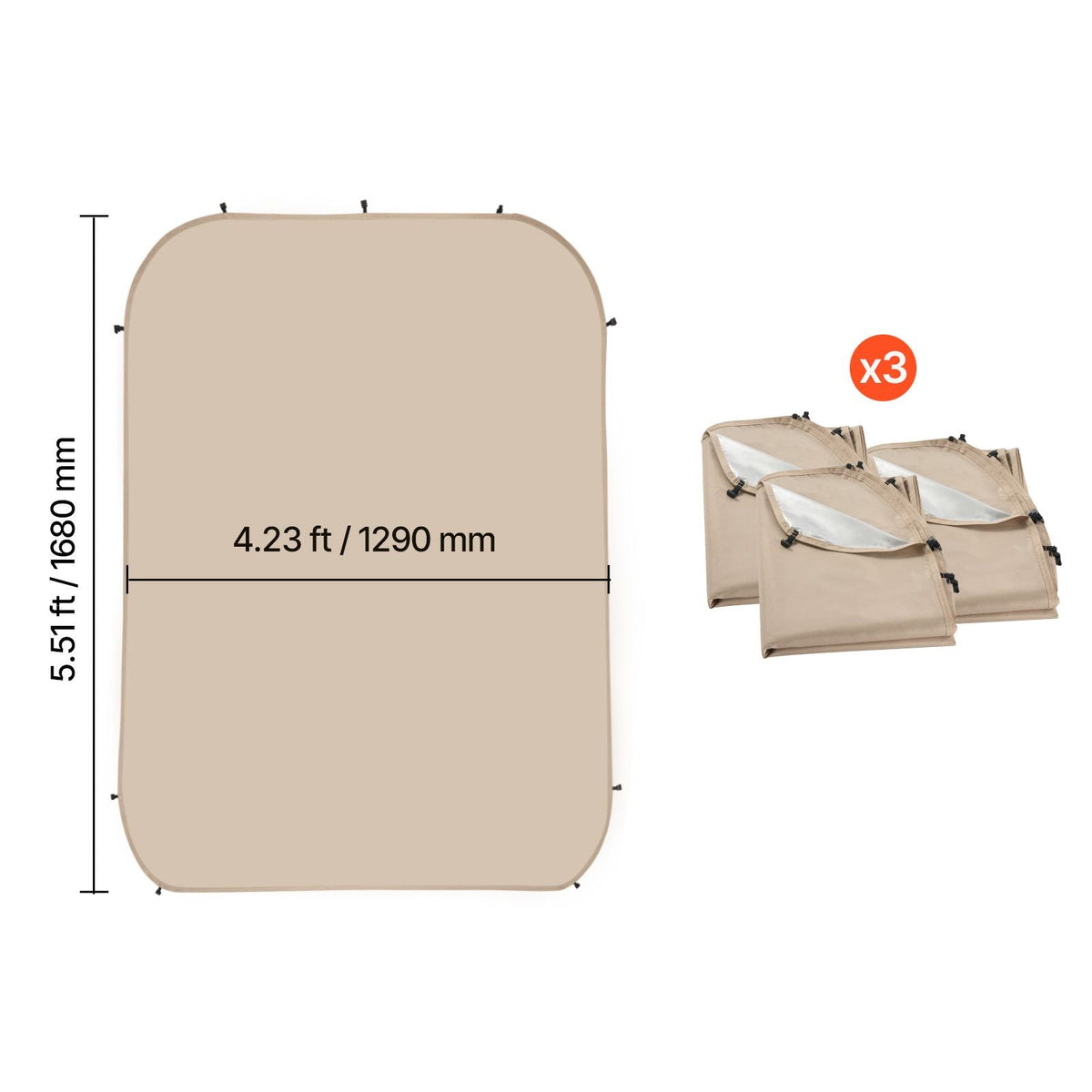 Sun Shade Sail Canopy Covers, Fit for 12 x 11 ft Screen House Tent, Sun Protection, 5.51 x 4.59 ft 300D Oxford Silver-Coated Fabric, Pack of 3 (Not Include Tent), for Outdoor Activities, Beige
