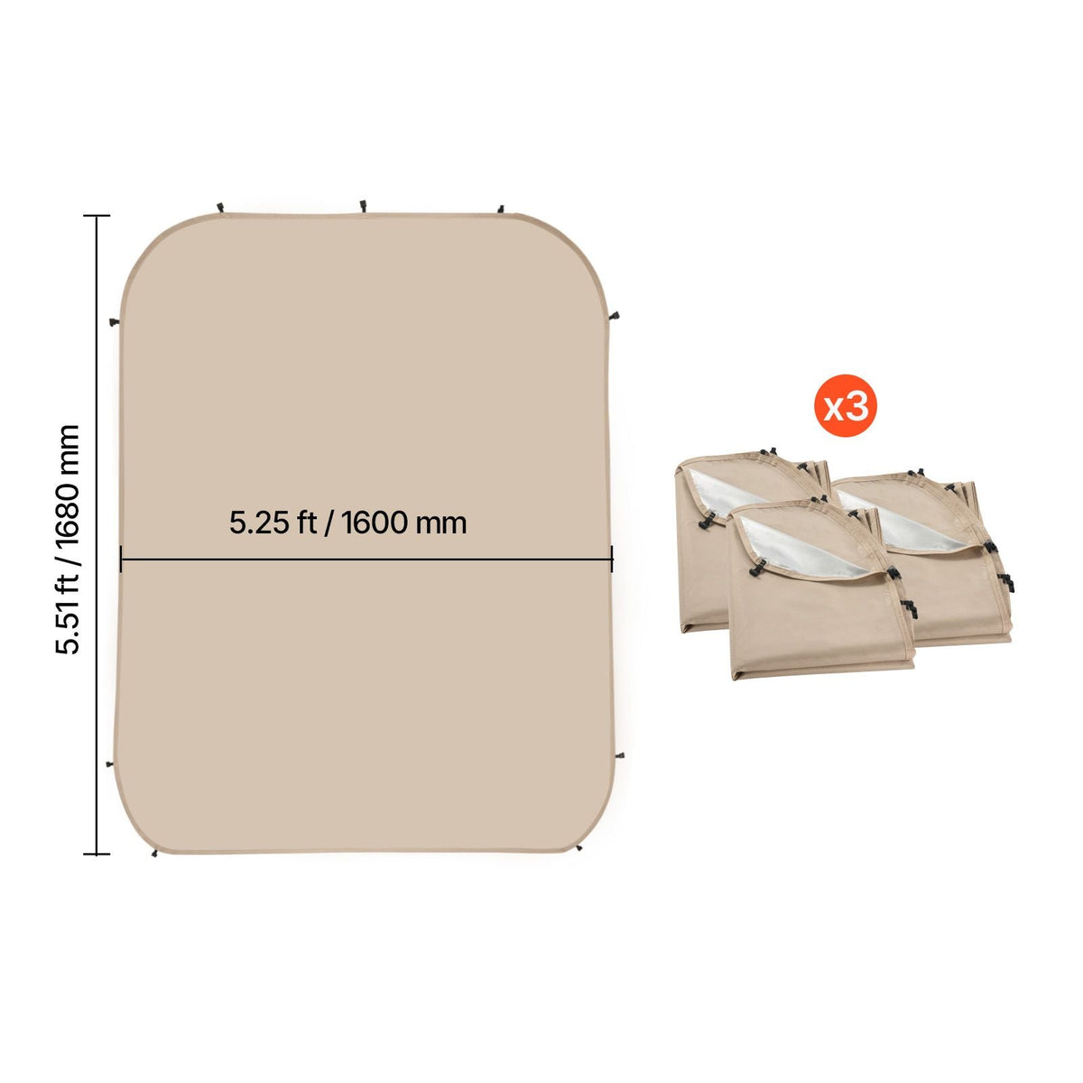 Sun Shade Sail Canopy Covers, Fit for 15 x 13.8 ft Screen House Tent, Sun Protection, 5.51 x 5.25 ft 300D Oxford Silver-Coated Fabric, Pack of 3 (Not Include Tent), for Outdoor Activities, Beige