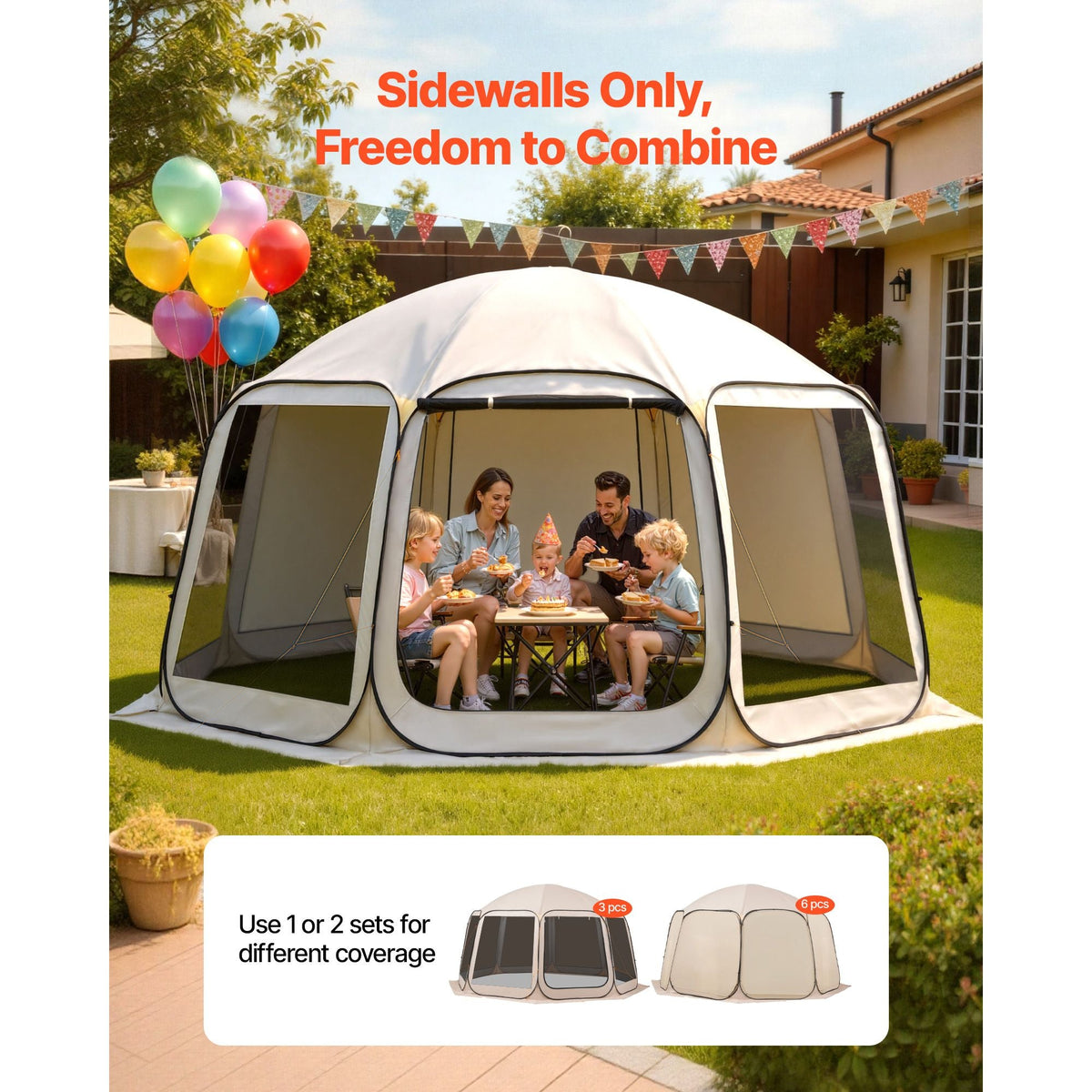 Sun Shade Sail Canopy Covers, Fit for 15 x 13.8 ft Screen House Tent, Sun Protection, 5.51 x 5.25 ft 300D Oxford Silver-Coated Fabric, Pack of 3 (Not Include Tent), for Outdoor Activities, Beige