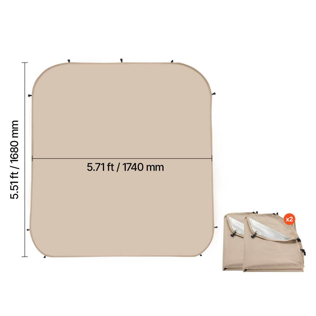 Sun Shade Sail Canopy Covers, Fit for 6 x 6 ft Screen House Tent, Sun Protection, 5.51 x 5.71 ft 300D Oxford Silver-Coated Fabric, Pack of 2 (Not Include Tent), for Outdoor Activities, Beige