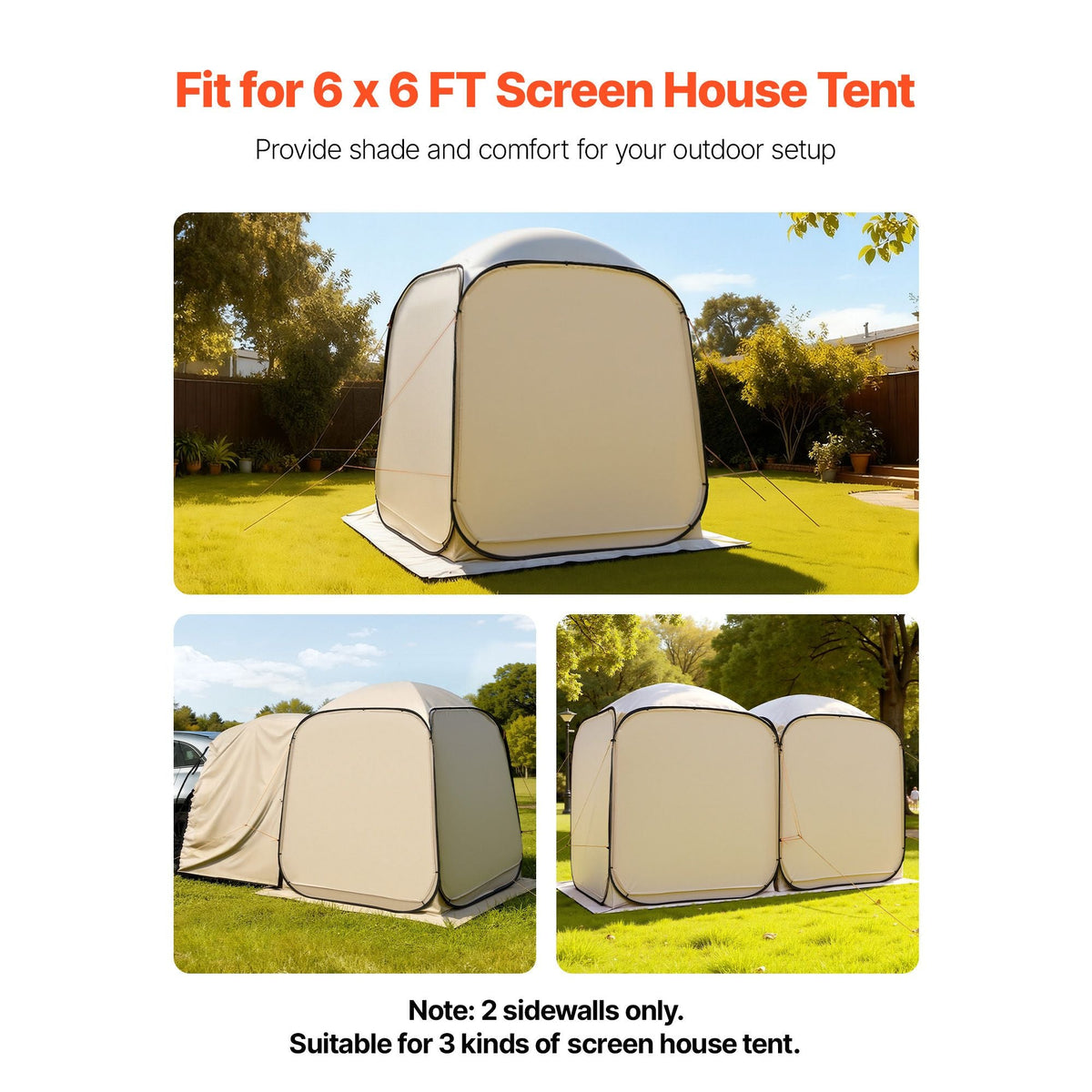 Sun Shade Sail Canopy Covers, Fit for 6 x 6 ft Screen House Tent, Sun Protection, 5.51 x 5.71 ft 300D Oxford Silver-Coated Fabric, Pack of 2 (Not Include Tent), for Outdoor Activities, Beige