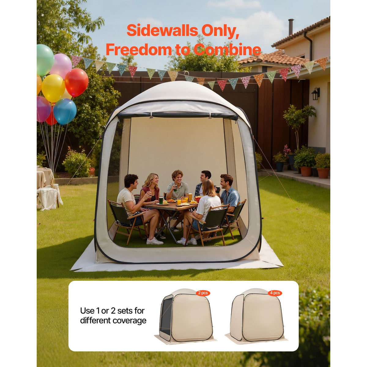 Sun Shade Sail Canopy Covers, Fit for 6 x 6 ft Screen House Tent, Sun Protection, 5.51 x 5.71 ft 300D Oxford Silver-Coated Fabric, Pack of 2 (Not Include Tent), for Outdoor Activities, Beige
