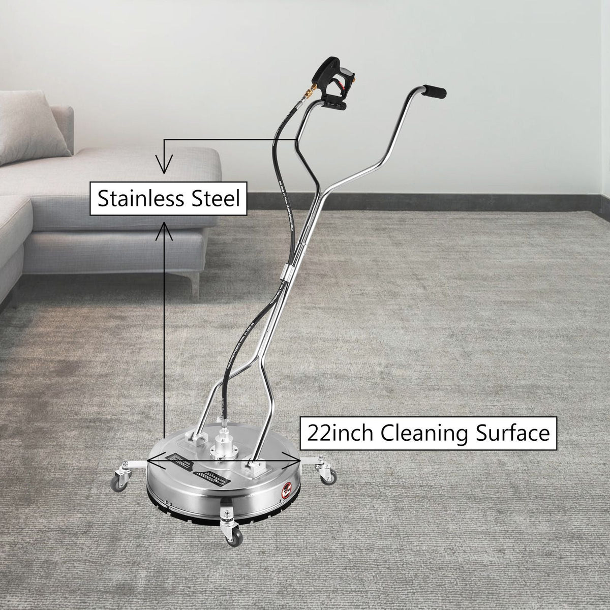 Surface Cleaner 22inch Flat Surface Cleaner for Pressure Washer 4000psi Pressure with 3/8 Quick Connector Surface Cleaner with Casters 10.5GPM Stainless Steel Rotating Rod & 3 Nozzle for Patio