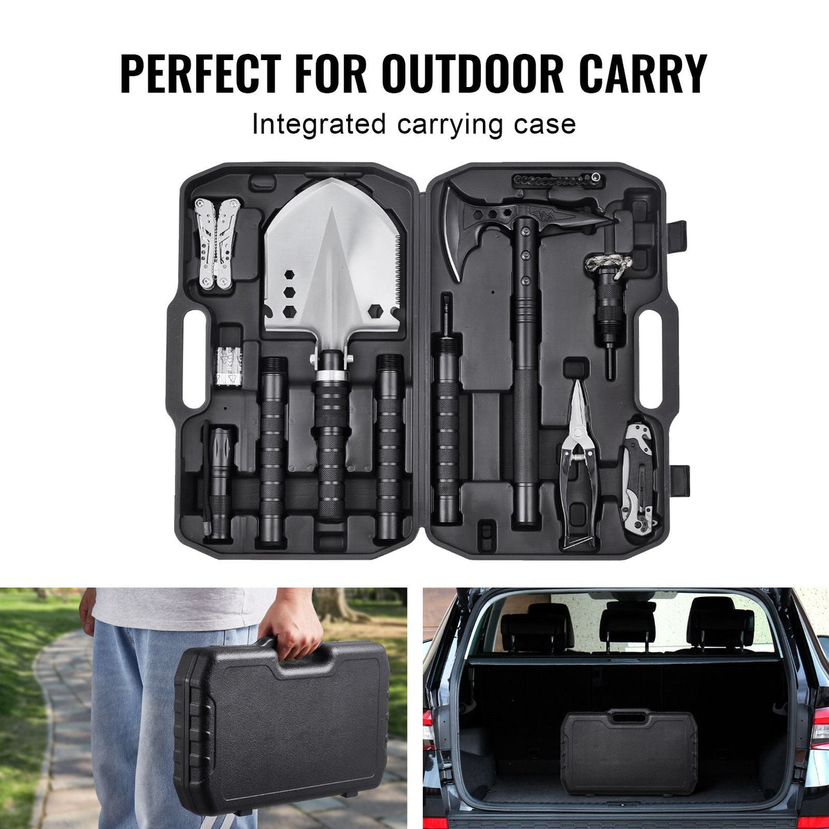 Survival Shovel Survival Axe, 28-in-1 Camping Folding Shovels with Hatchet, Stainless Steel Tactical Shovel Hatchet Combo, Multifunctional Emergency Survival Gear Equipment for Camping Hiking
