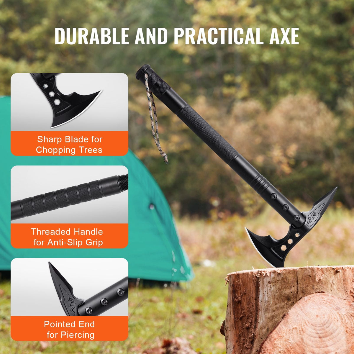 Survival Shovel Survival Axe, 28-in-1 Camping Folding Shovels with Hatchet, Stainless Steel Tactical Shovel Hatchet Combo, Multifunctional Emergency Survival Gear Equipment for Camping Hiking