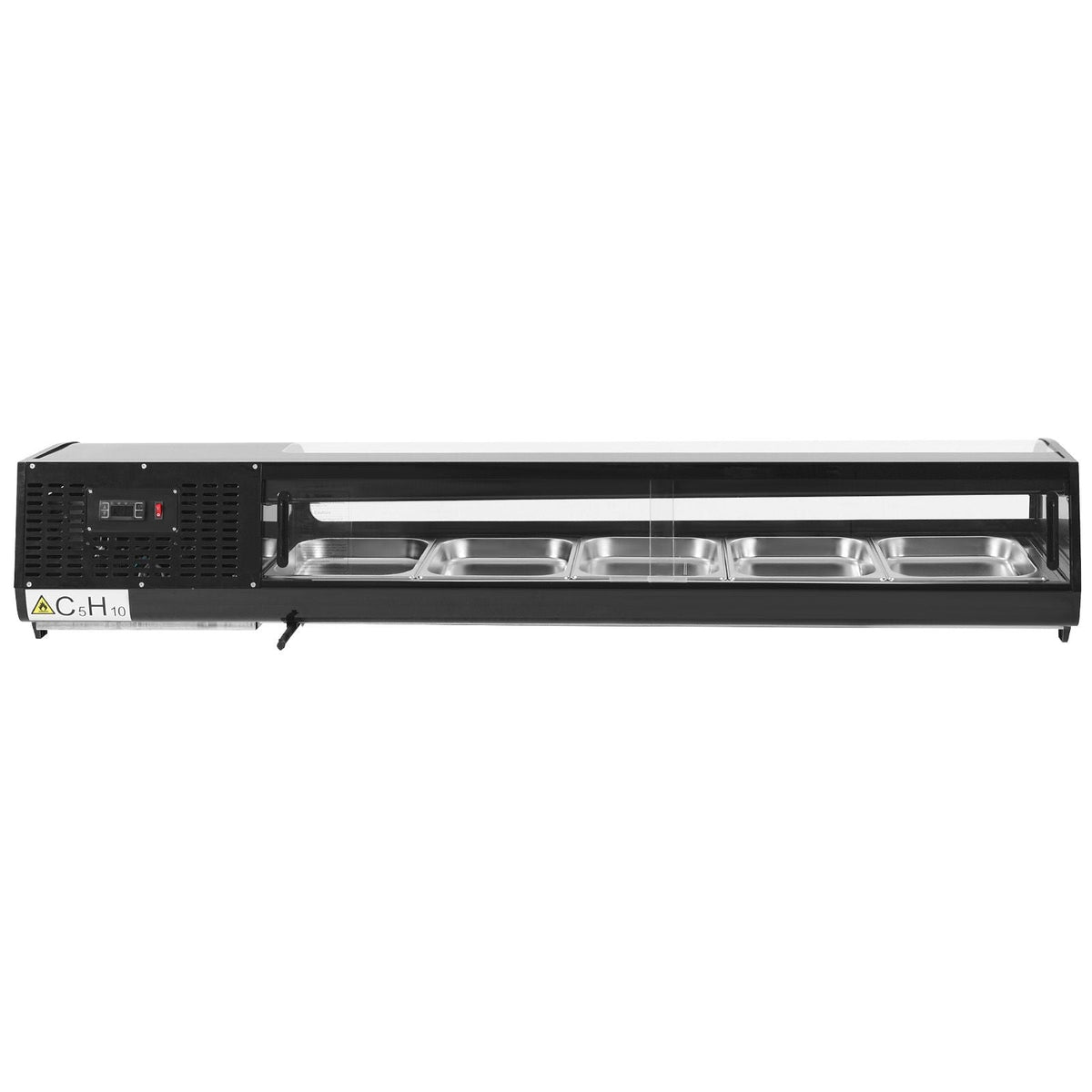Sushi Display Case Refrigerator, 2.9 Cu.ft Commercial Sushi Case, 5-Pan Countertop Showcase with Curved Glass, LED Lighting, and Digital Temperature Control, for Sushi-Bar, Restaurant, Store