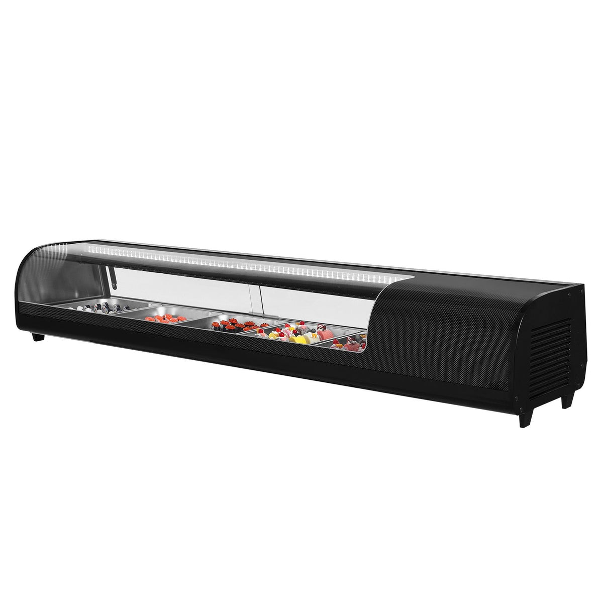 Sushi Display Case Refrigerator, 2.9 Cu.ft Commercial Sushi Case, 5-Pan Countertop Showcase with Curved Glass, LED Lighting, and Digital Temperature Control, for Sushi-Bar, Restaurant, Store