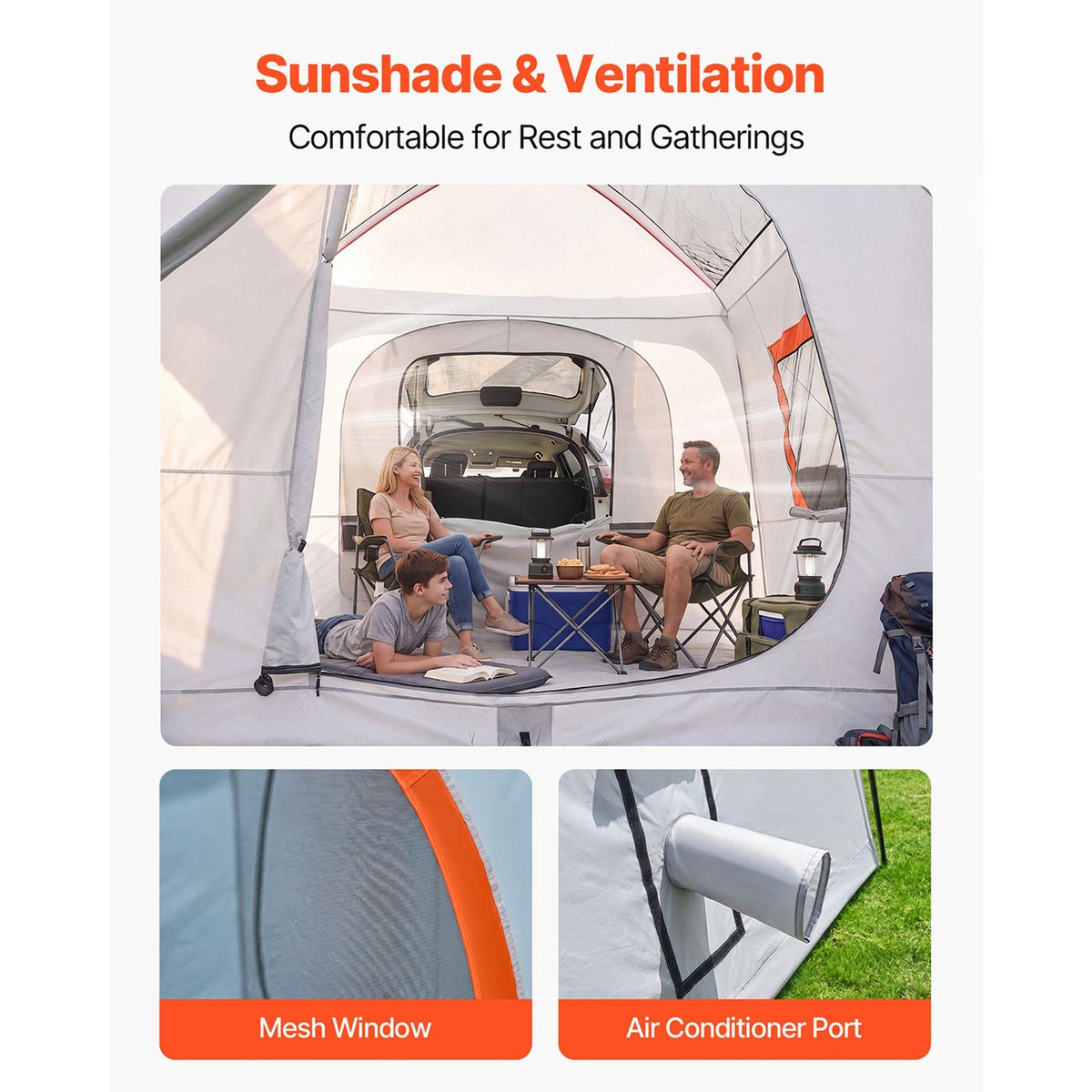 SUV Camping Tent for 5-9 Person, 13 x 10 FT 3-Season SUV Tailgate Tent with Ventilated Windows, PU2000mm Waterproof Dual-Use Car Rear Hatch Tents for Outdoor Hiking Travels