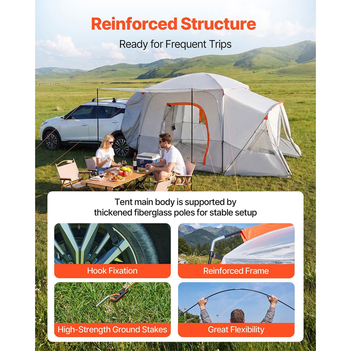 SUV Camping Tent for 5-9 Person, 13 x 10 FT 3-Season SUV Tailgate Tent with Ventilated Windows, PU2000mm Waterproof Dual-Use Car Rear Hatch Tents for Outdoor Hiking Travels