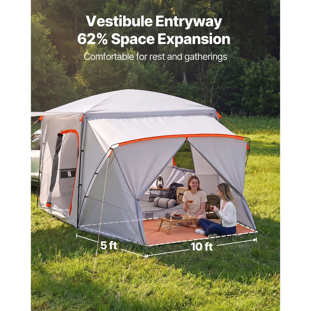 SUV Camping Tent for 5-9 Person, 13 x 10 FT 3-Season SUV Tailgate Tent with Ventilated Windows, PU2000mm Waterproof Dual-Use Car Rear Hatch Tents for Outdoor Hiking Travels