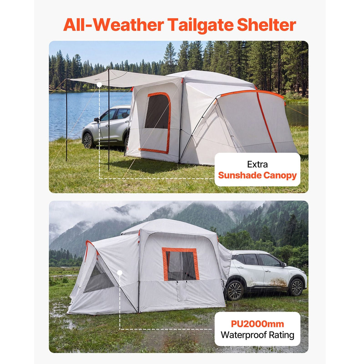 SUV Camping Tent for 5-9 Person, 13 x 10 FT 3-Season SUV Tailgate Tent with Ventilated Windows, PU2000mm Waterproof Dual-Use Car Rear Hatch Tents for Outdoor Hiking Travels