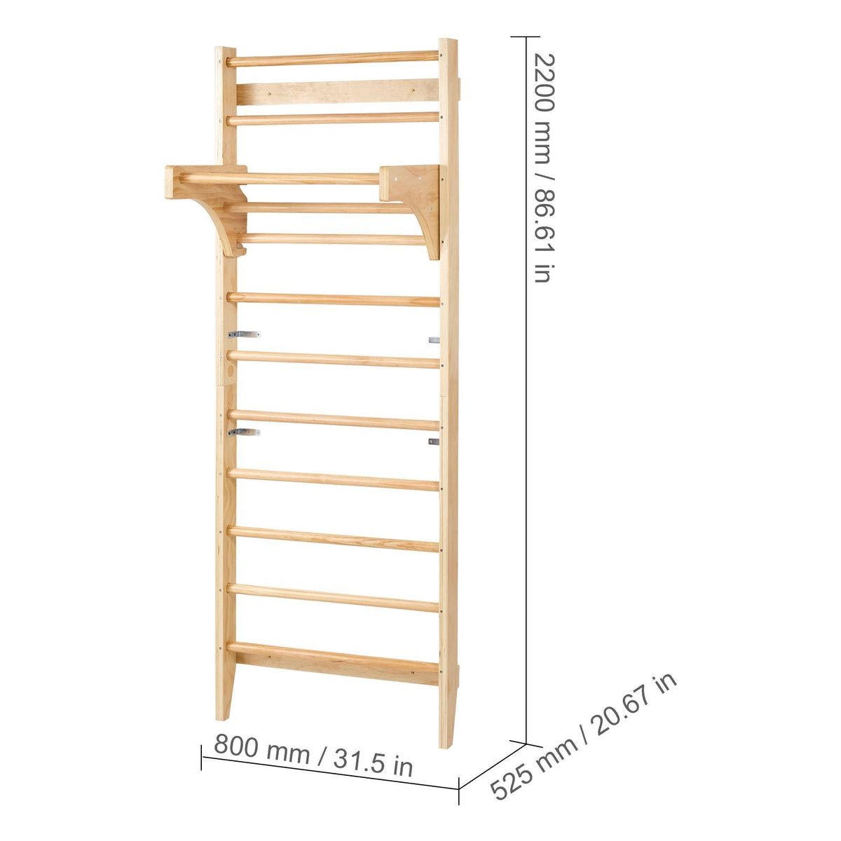 Swedish Ladder Wall Gym, 10-Level Solid Wood Indoor Jungle Gym, 220lbs Loading Indoor Playground Climbing Ladder for Kid Adults, Gymnastic Stall Bars with Pull-Up Bar - Ideal Gift for Boys Girls