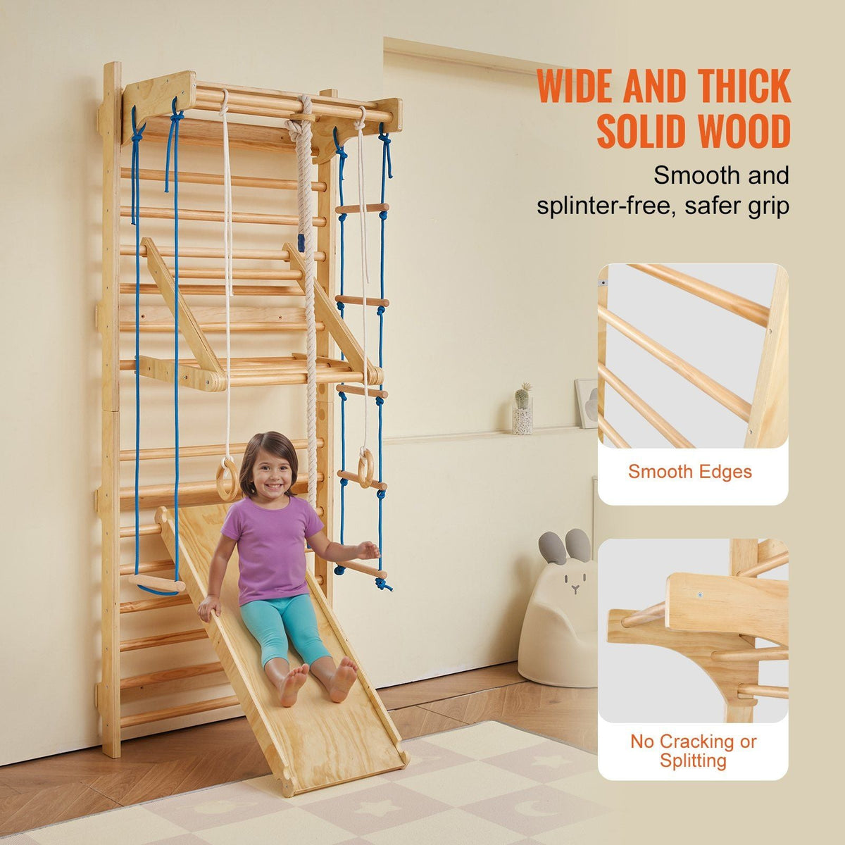 Swedish Ladder Wall Gym 8 in 1 Wooden Indoor Playground Climbing Toys