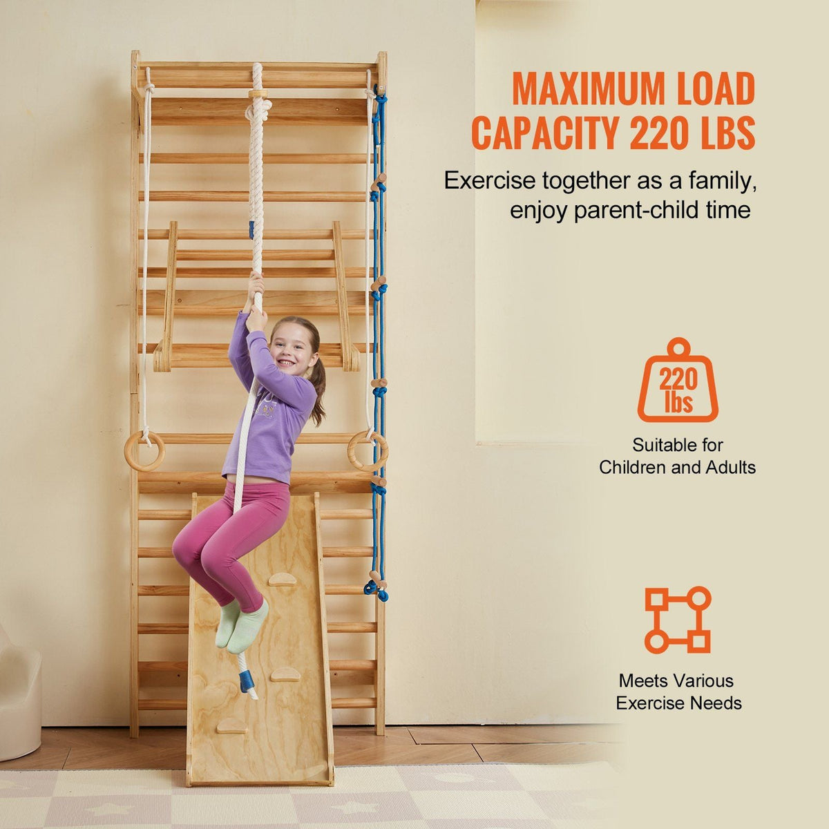 Swedish Ladder Wall Gym 8 in 1 Wooden Indoor Playground Climbing Toys