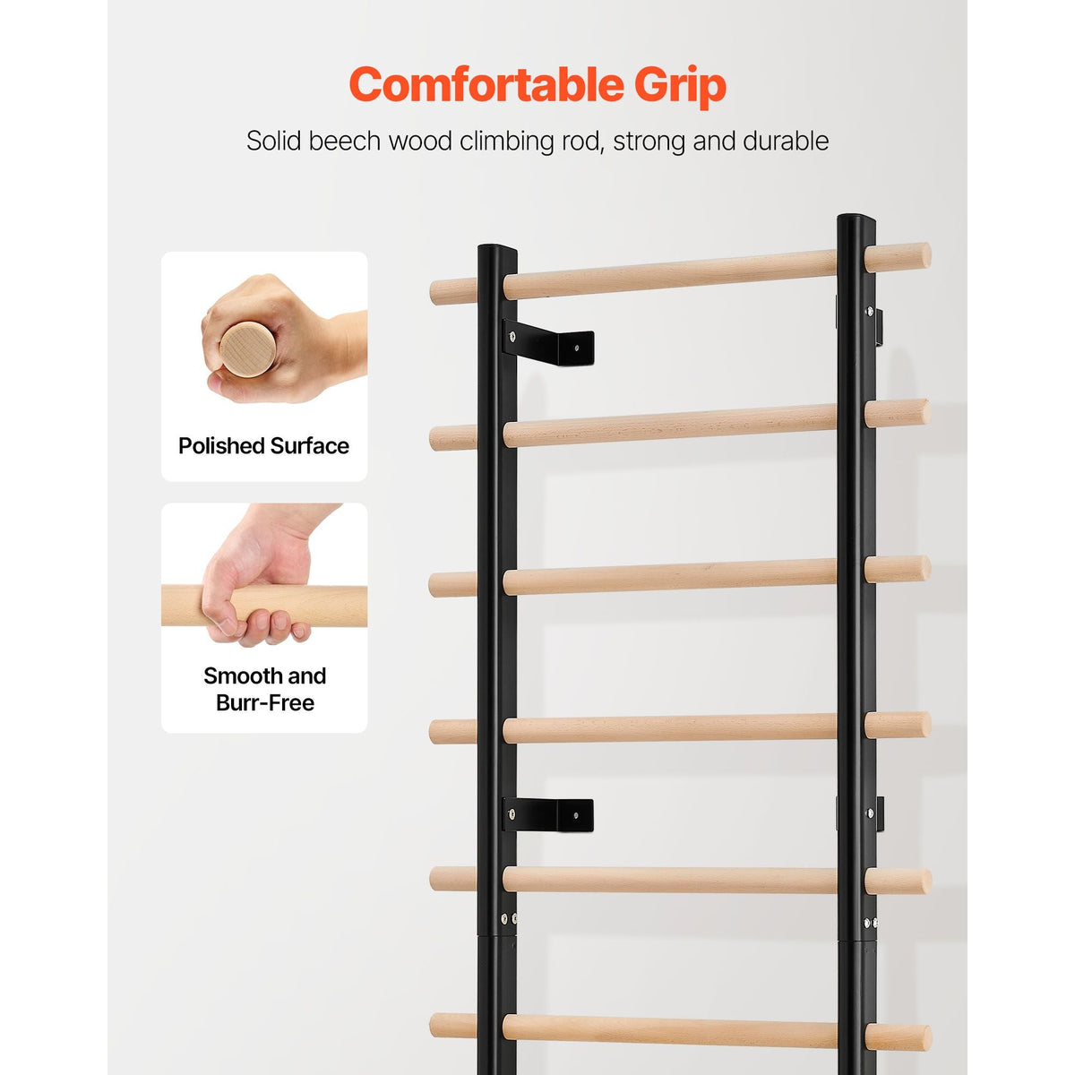 Swedish Ladder Wall Gym, 9-Level Swedish Ladder Suspension Trainer, 330LBS Loading Solid Wood + Carbon Steel Gymnastics Stall Bars for Adult, Compatible with 3.15" x 3.15" Power Rack Accessories