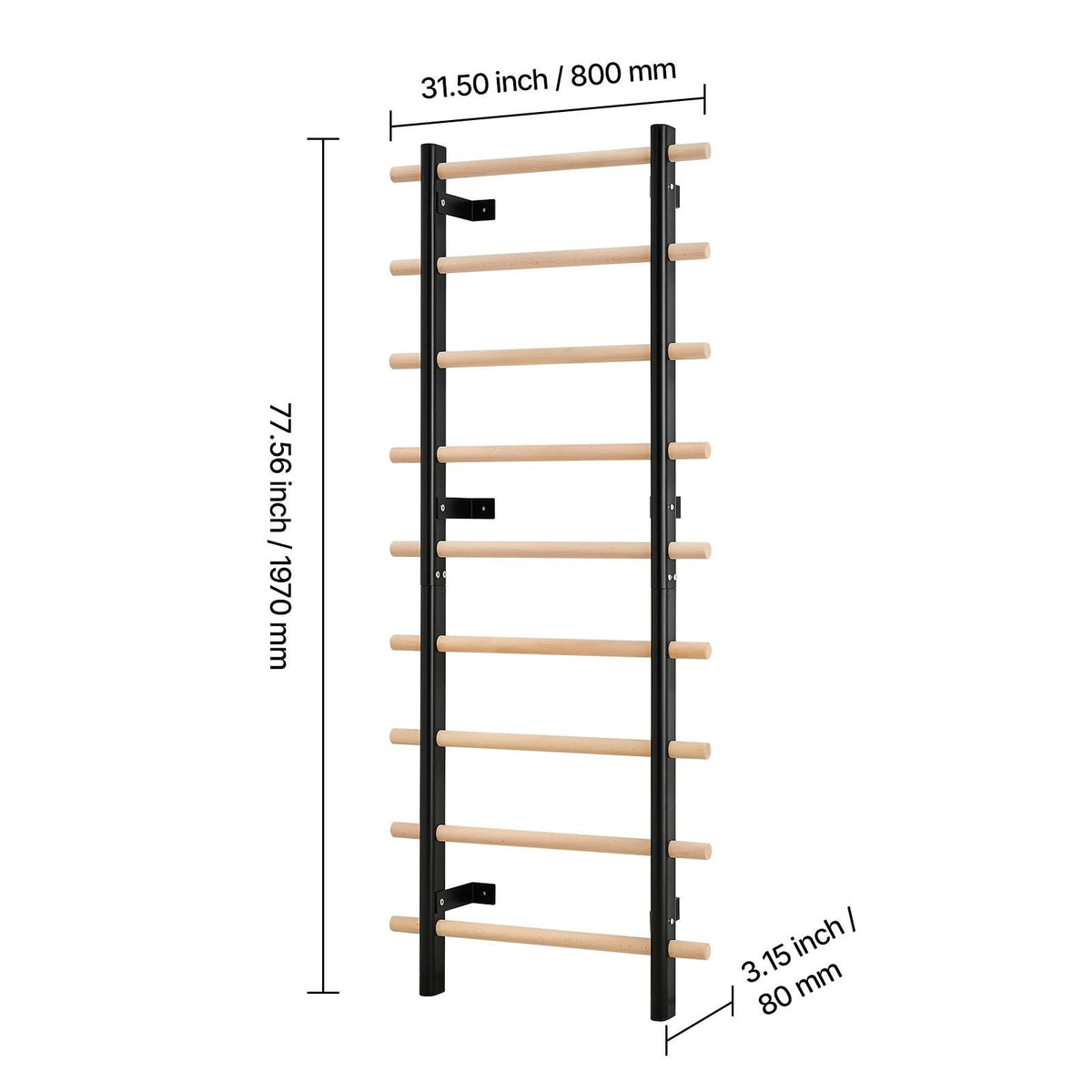 Swedish Ladder Wall Gym, 9-Level Swedish Ladder Suspension Trainer, 330LBS Loading Solid Wood + Carbon Steel Gymnastics Stall Bars for Adult, Compatible with 3.15" x 3.15" Power Rack Accessories