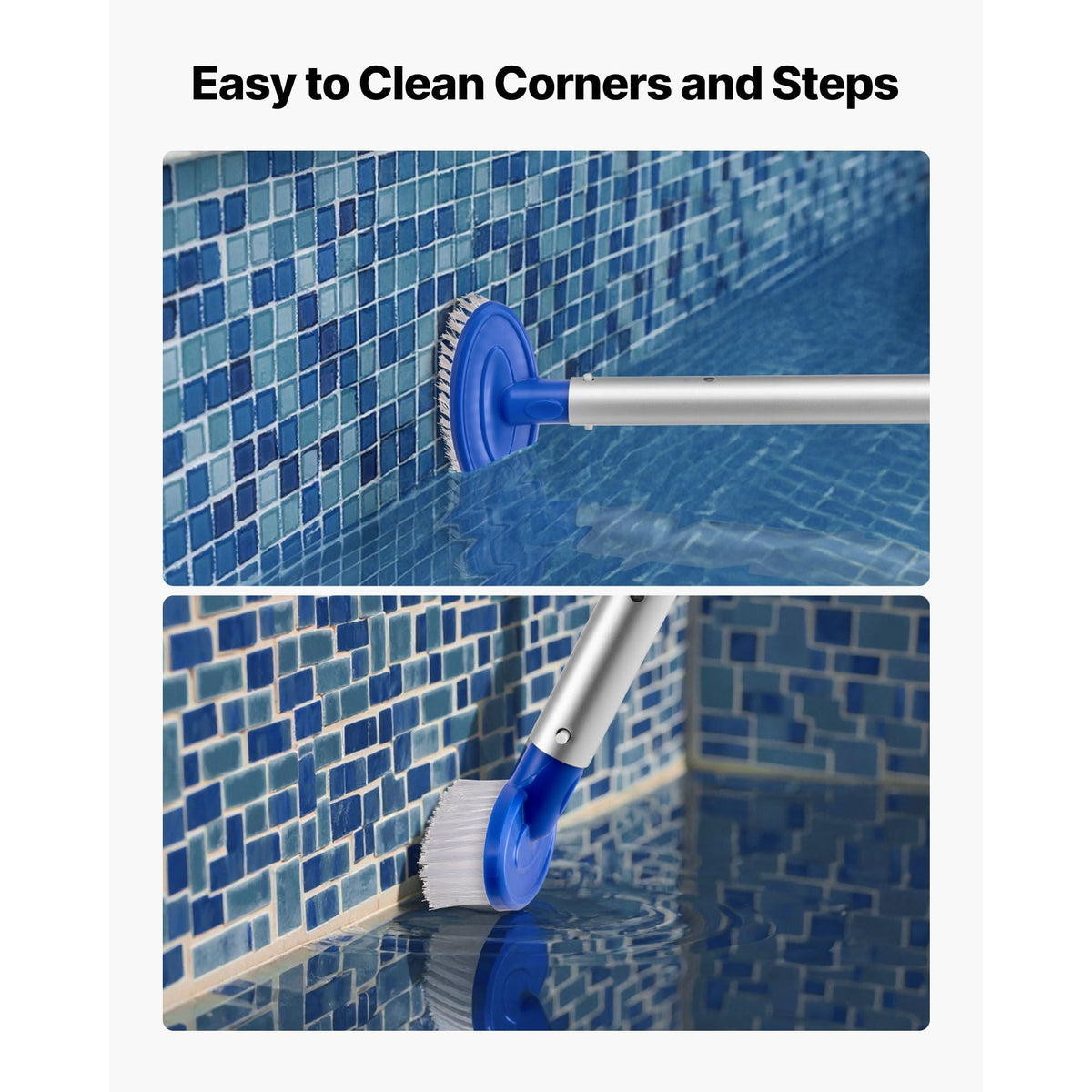 Swimming Pool Cleaning Kit, Includes 2 Detachable Brush Heads (20 Inch / 5.5 Inch) and 2 Pool Skimmer Nets, 4-in-1 Inground/Above Ground Pools Cleaning Tools Set for Leaf, Fine Mesh, No Poles