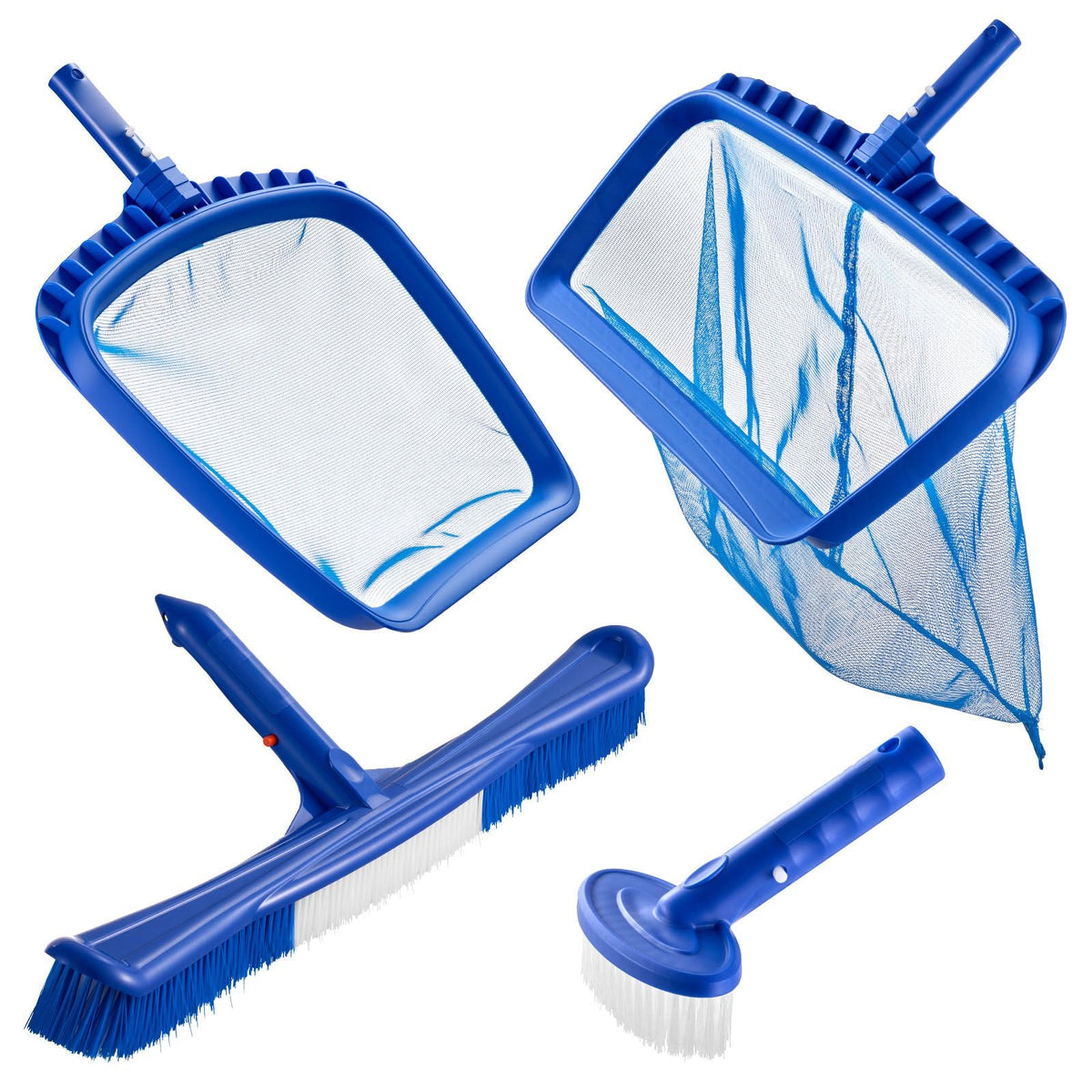 Swimming Pool Cleaning Kit, Includes 2 Detachable Brush Heads (20 Inch / 5.5 Inch) and 2 Pool Skimmer Nets, 4-in-1 Inground/Above Ground Pools Cleaning Tools Set for Leaf, Fine Mesh, No Poles