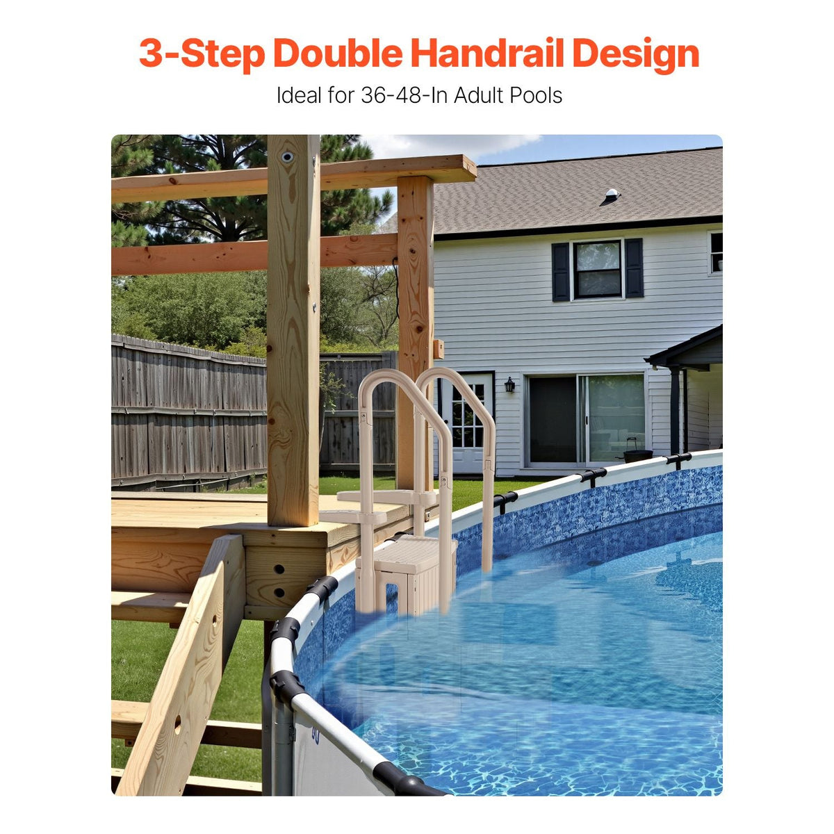 Swimming Pool Ladder, 3-Step Double Handrails Stairs with Non-slip Heavy Duty Steps, Max Load Capacity 400 lbs, for 36-48 Inch Inground & Above-ground Pools of Any Decking Surface, Taupe