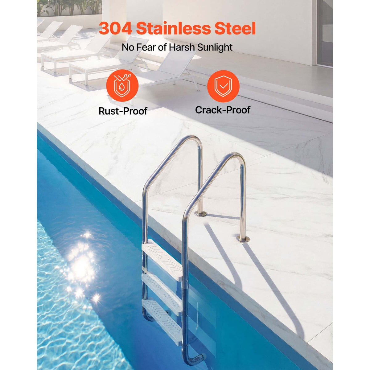 Swimming Pool Ladder, 3-Step Stairs with Double Handrails, Non-slip Heavy Duty Wide Steps, Stainless Steel Frame, 265 lbs Capacity for 48-54 in Inground Pools Entry/Exits, Indoor & Outdoor