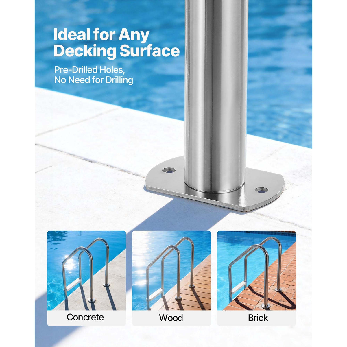 Swimming Pool Ladder, 3-Step Stairs with Double Handrails, Non-slip Heavy Duty Wide Steps, Stainless Steel Frame, 265 lbs Capacity for 48-54 in Inground Pools Entry/Exits, Indoor & Outdoor