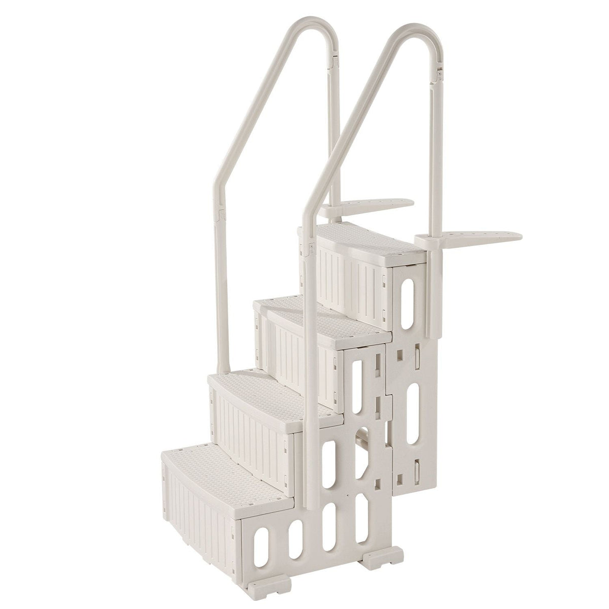 Swimming Pool Ladder, 4-Step Double Handrails Stairs with Non-slip Heavy Duty Steps, Max Load Capacity 400 lbs, for 48-54 In Inground & Above-ground Pools of Any Decking Surface, Milk White