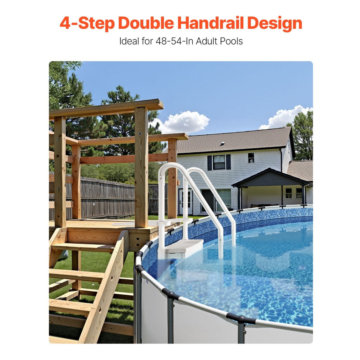 Swimming Pool Ladder, 4-Step Double Handrails Stairs with Non-slip Heavy Duty Steps, Max Load Capacity 400 lbs, for 48-54 In Inground & Above-ground Pools of Any Decking Surface, Milk White