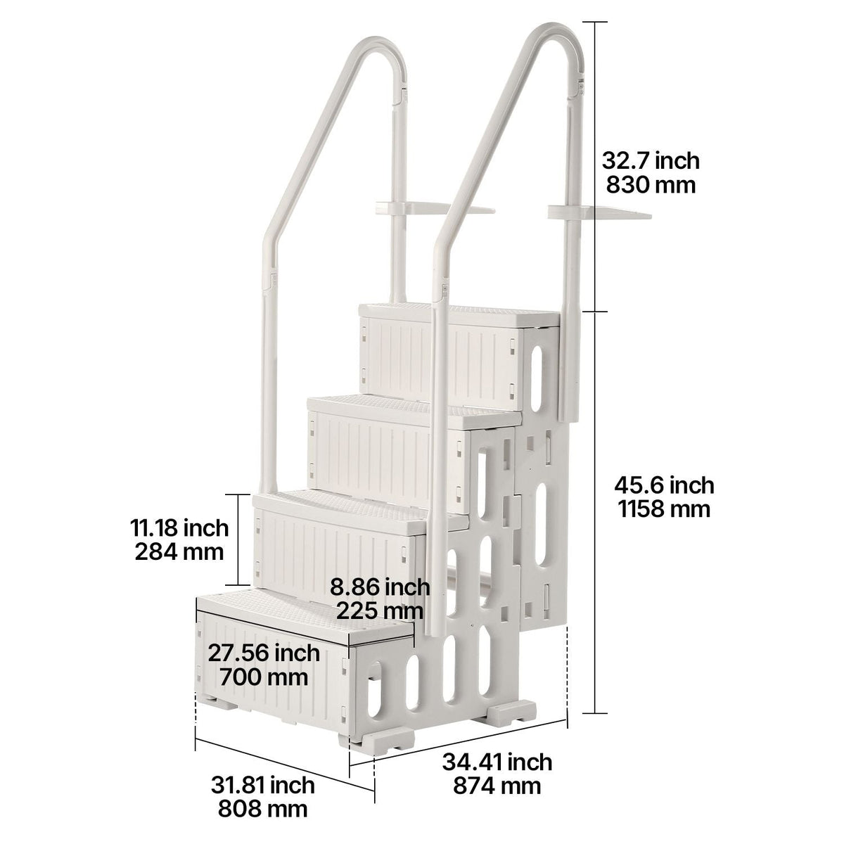 Swimming Pool Ladder, 4-Step Double Handrails Stairs with Non-slip Heavy Duty Steps, Max Load Capacity 400 lbs, for 48-54 In Inground & Above-ground Pools of Any Decking Surface, Milk White