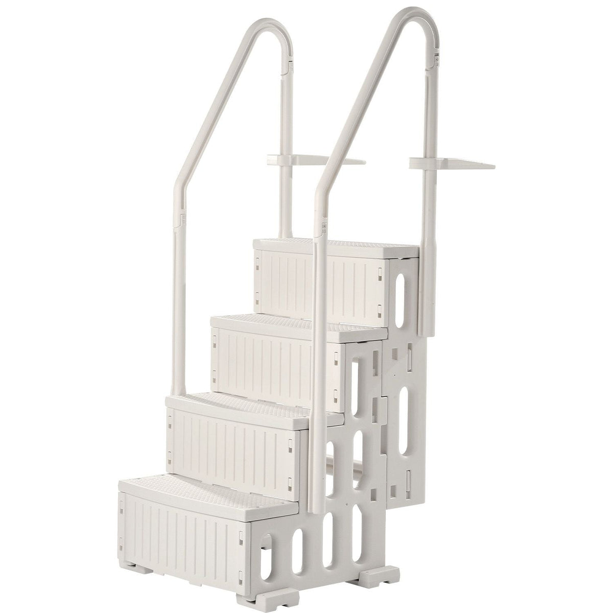 Swimming Pool Ladder, 4-Step Double Handrails Stairs with Non-slip Heavy Duty Steps, Max Load Capacity 400 lbs, for 48-54 In Inground & Above-ground Pools of Any Decking Surface, Milk White