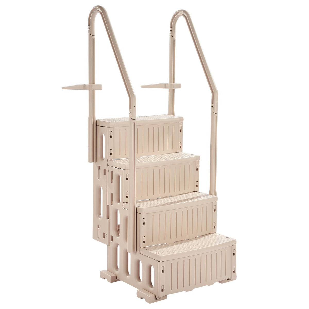 Swimming Pool Ladder, 4-Step Double Handrails Stairs with Non-slip Heavy Duty Steps, Max Load Capacity 400 lbs, for 48-54 In Inground & Above-ground Pools of Any Decking Surface, Taupe