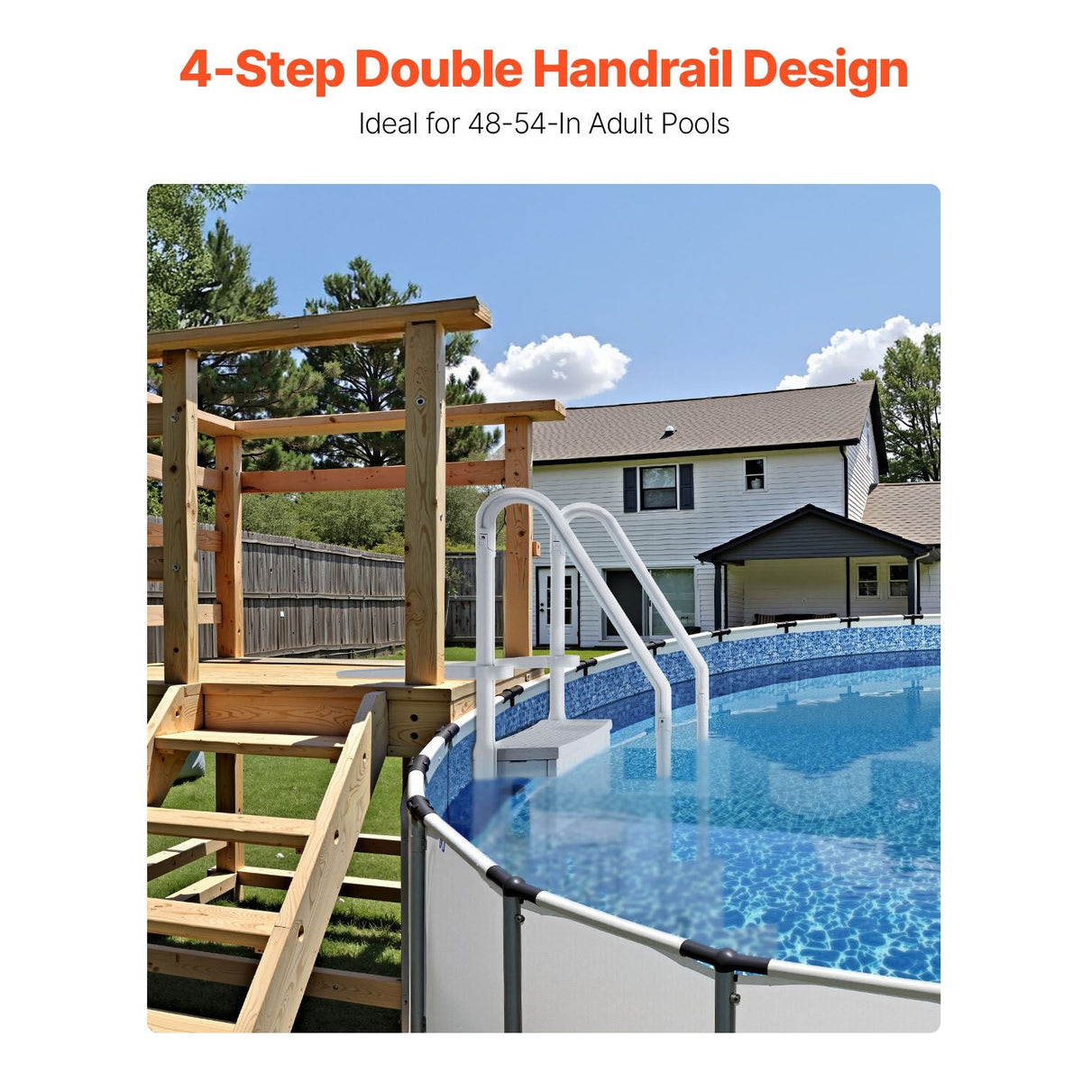 Swimming Pool Ladder, 4-Step Double Handrails Stairs with Non-slip Heavy Duty Steps, Reliable 400 lbs Max Load Capacity, for 48-54 In Inground & Above-ground Pools of Any Decking Surface, Grey