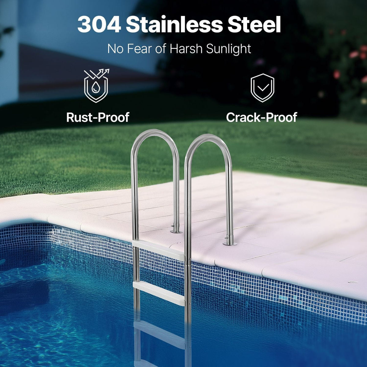 Swimming Pool Ladder, 4-Step Double Handrails Stairs with Non-slip Heavy Duty Steps, Stainless Steel Load Capacity 265 lbs, for 54 In Inground Pools with Mounted Deck Board Indoor & Outdoor