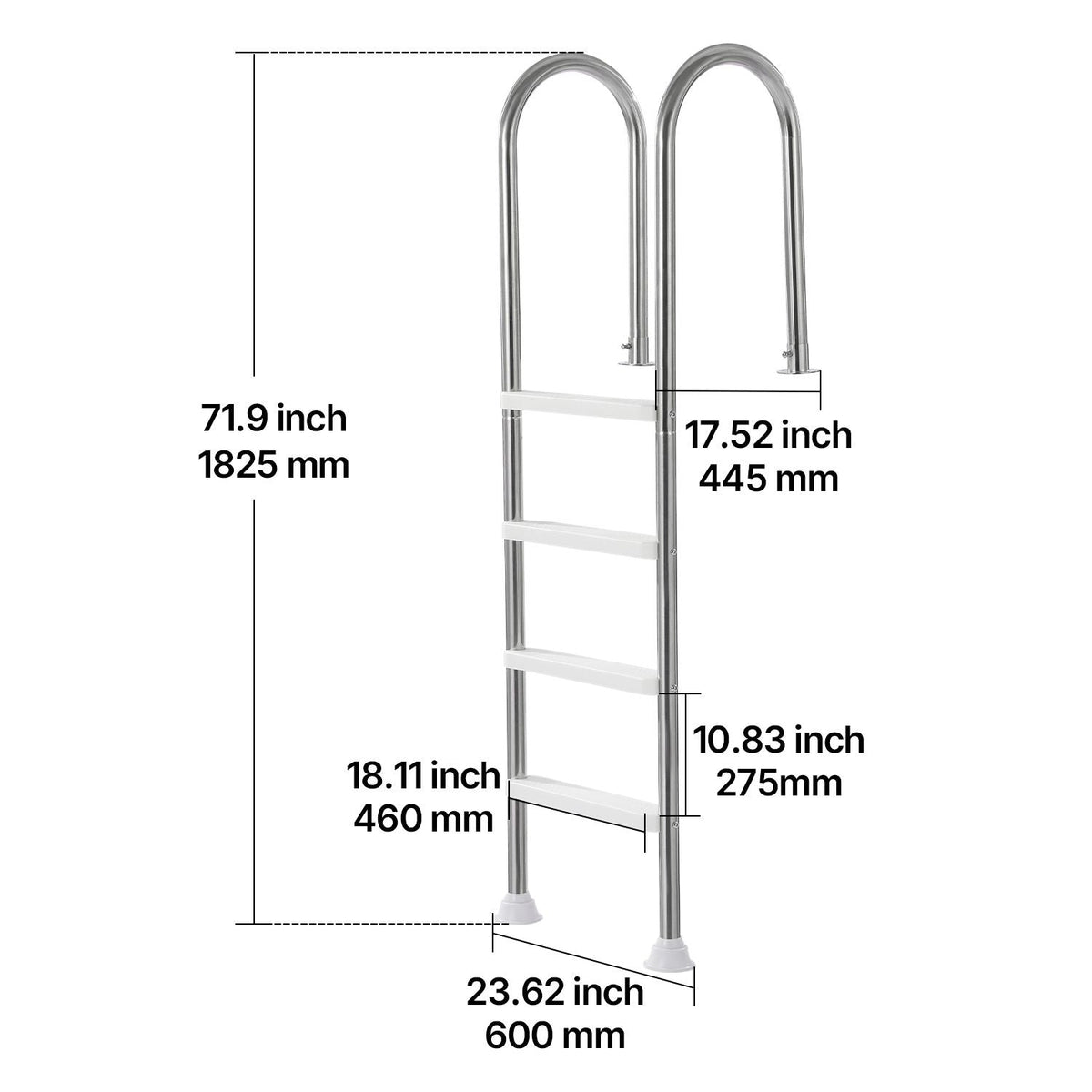 Swimming Pool Ladder, 4-Step Double Handrails Stairs with Non-slip Heavy Duty Steps, Stainless Steel Load Capacity 265 lbs, for 54 In Inground Pools with Mounted Deck Board Indoor & Outdoor