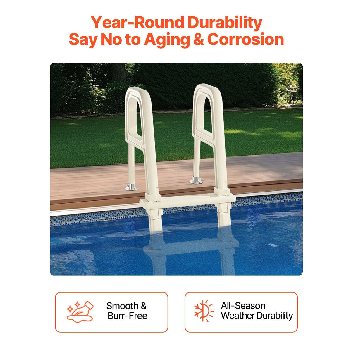 Swimming Pool Ladder, 75°Inclined 5-Step Double Handrails Stair, Non-slip Heavy Duty Steps, Load Capacity 300 lb, for 48-54 In Inground & Above-ground Pools of Any Deck Surface Indoor & Outdoor