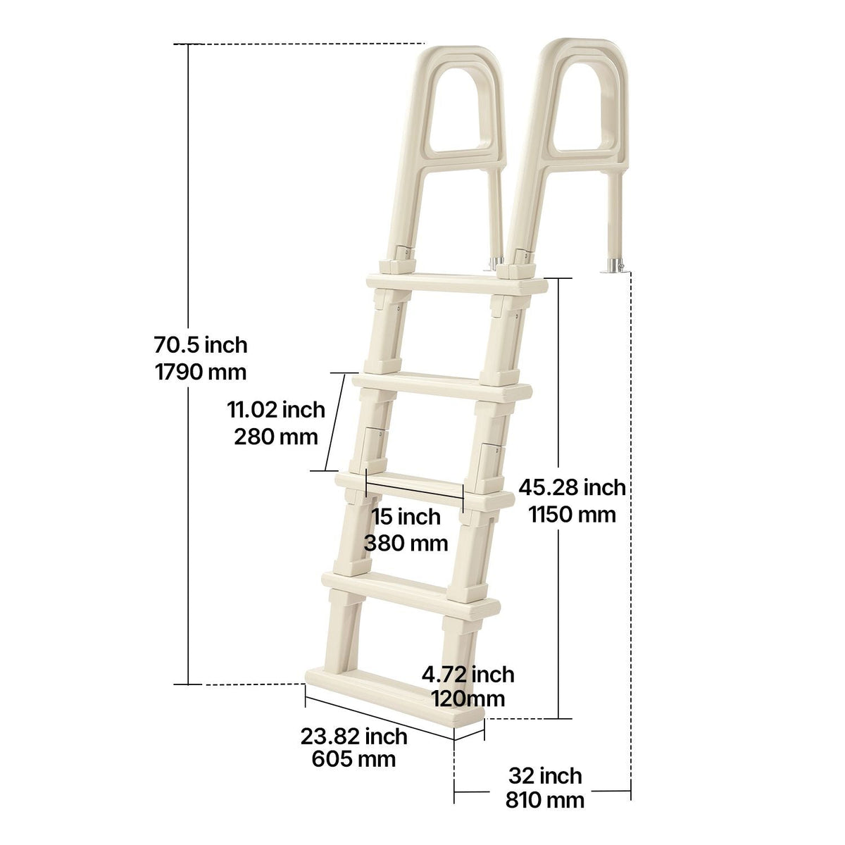 Swimming Pool Ladder, 75°Inclined 5-Step Double Handrails Stair, Non-slip Heavy Duty Steps, Load Capacity 300 lb, for 48-54 In Inground & Above-ground Pools of Any Deck Surface Indoor & Outdoor