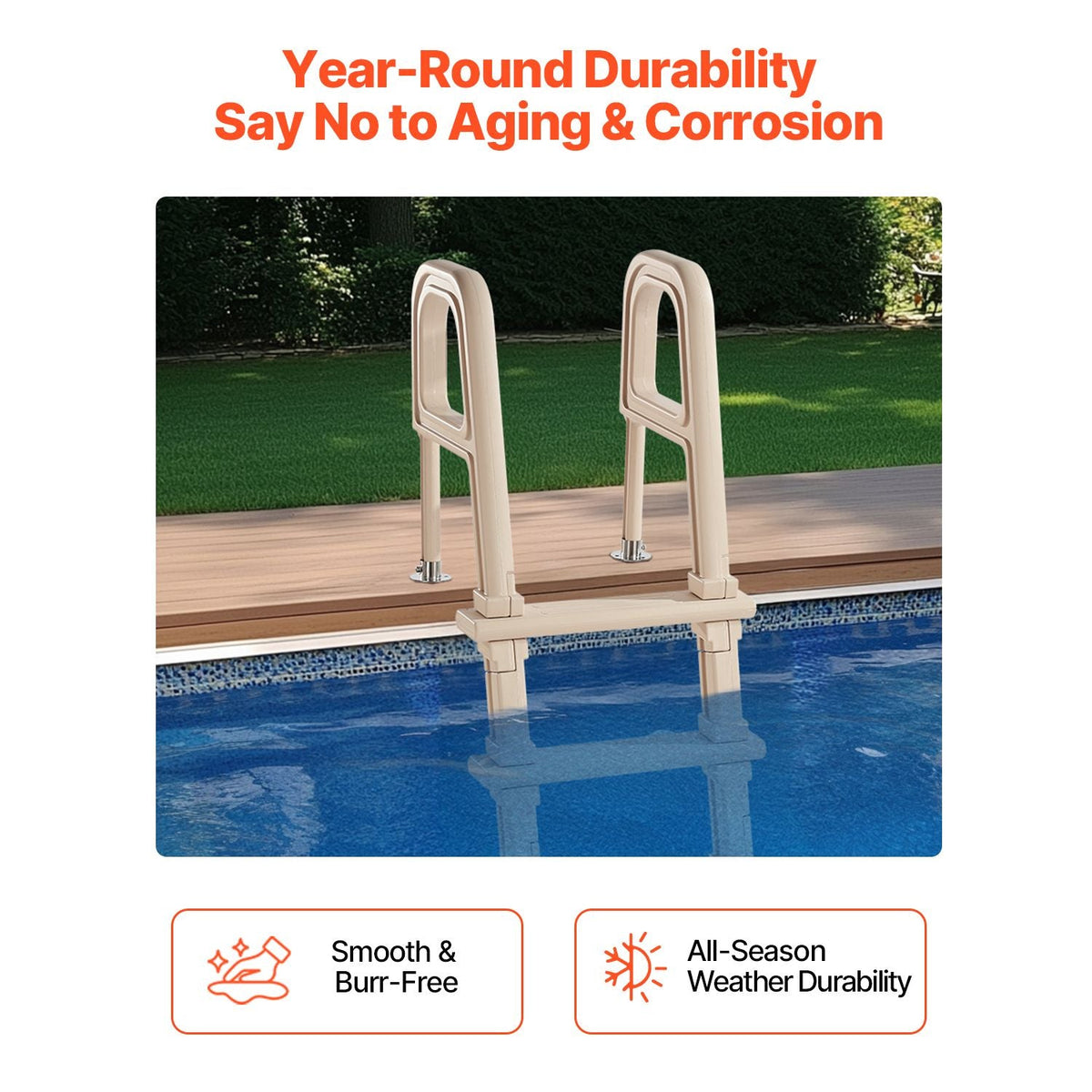 Swimming Pool Ladder, Inclined 5-Step Double Handrails Stair, Non-slip Heavy Duty Step, Load Capacity 300 lb, for 48-54" Inground & Above-ground Pools of Any Deck Surface Indoor & Outdoor, Taupe