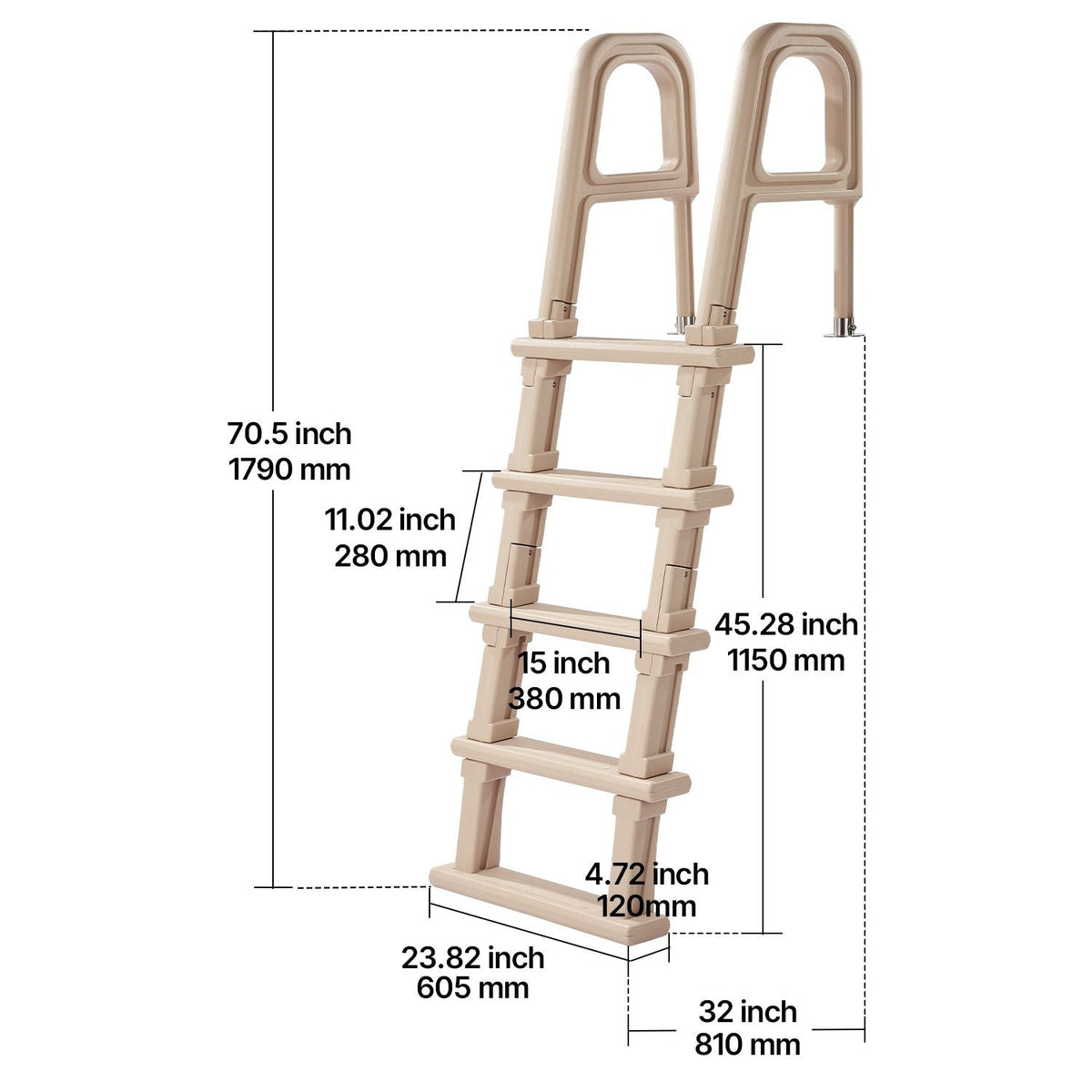 Swimming Pool Ladder, Inclined 5-Step Double Handrails Stair, Non-slip Heavy Duty Step, Load Capacity 300 lb, for 48-54" Inground & Above-ground Pools of Any Deck Surface Indoor & Outdoor, Taupe