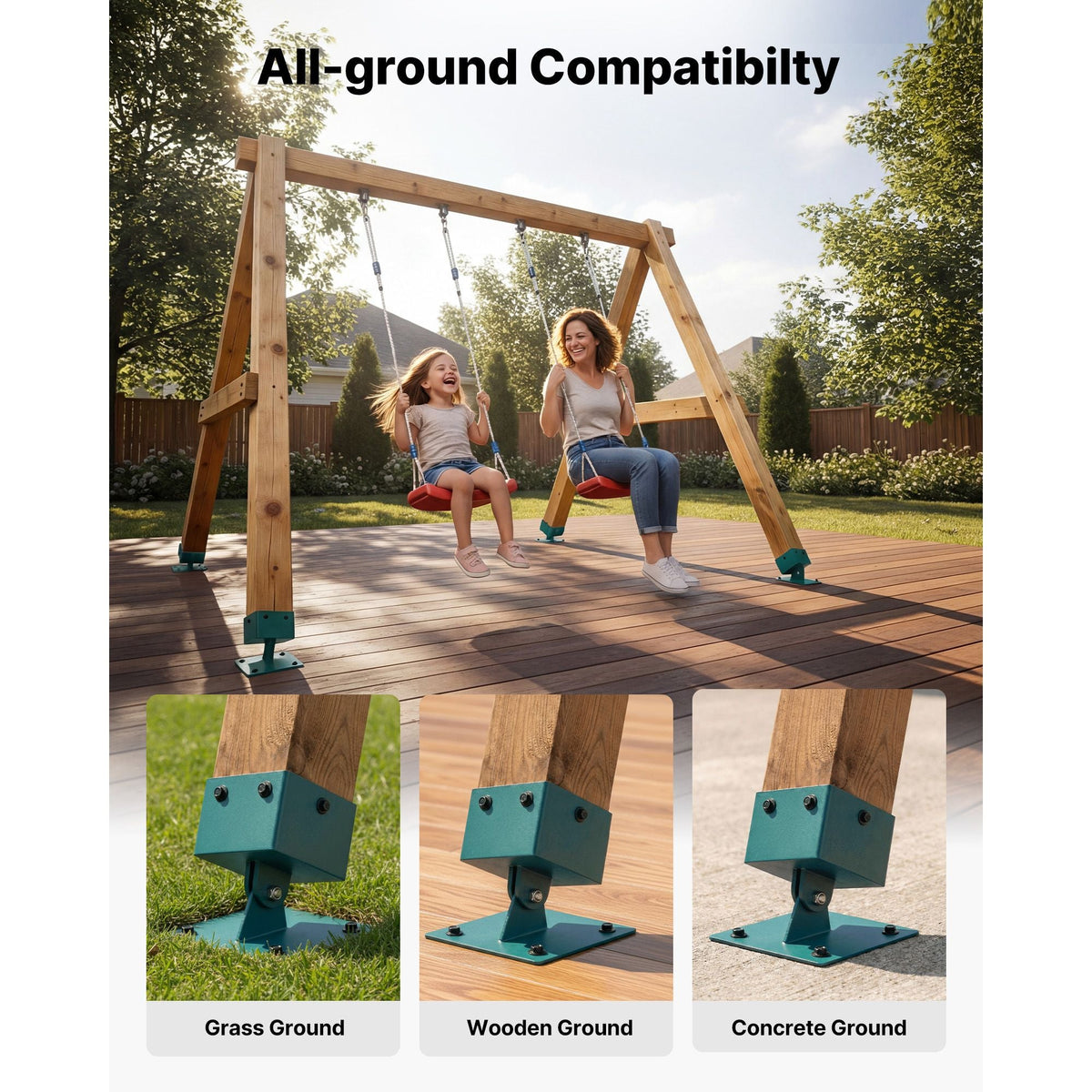 Swing Set Brackets, 4 Pack Heavy Duty Swing Set Leveling Hardware, Fits 4 x 4 in Post (Actual 3.6 x 3.6 in), 45°-60° Angle Range, Stainless Steel Anchor Level Kit on Uneven Grass Wooden Ground