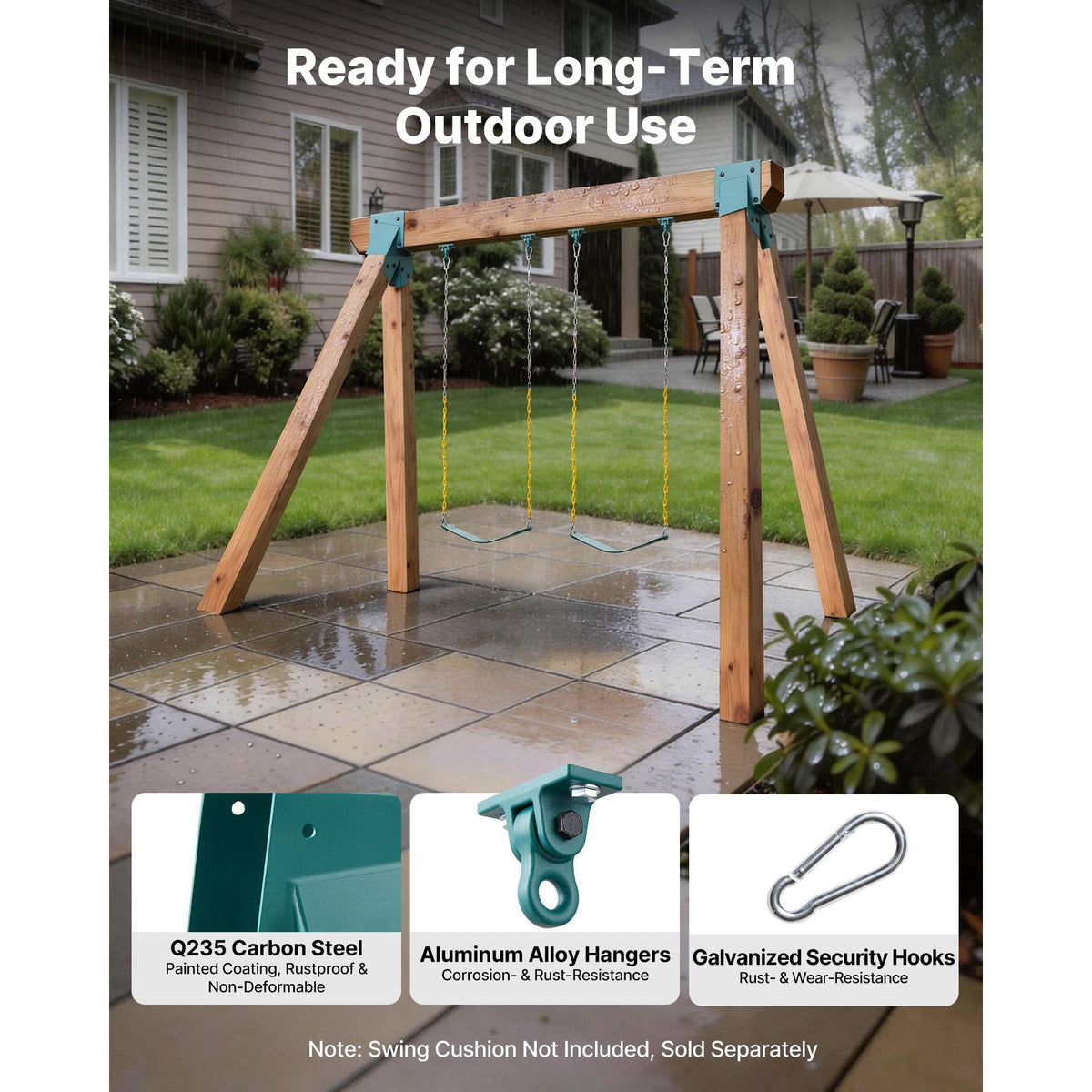 Swing Set Brackets, Heavy-Duty A-frame Set Hardware, with 2 A-Frame Swing Brackets & 4 Hangers, Sturdy for Playground Backyard Park Equipment Mounting Parts Outdoor, Hardware Included, Green