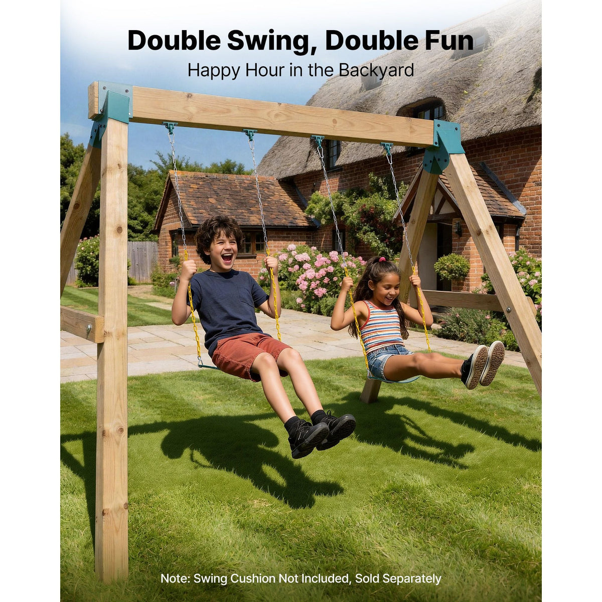 Swing Set Brackets, Heavy-Duty A-frame Set Hardware, with 2 A-Frame Swing Brackets & 4 Hangers, Sturdy for Playground Backyard Park Equipment Mounting Parts Outdoor, Hardware Included, Green