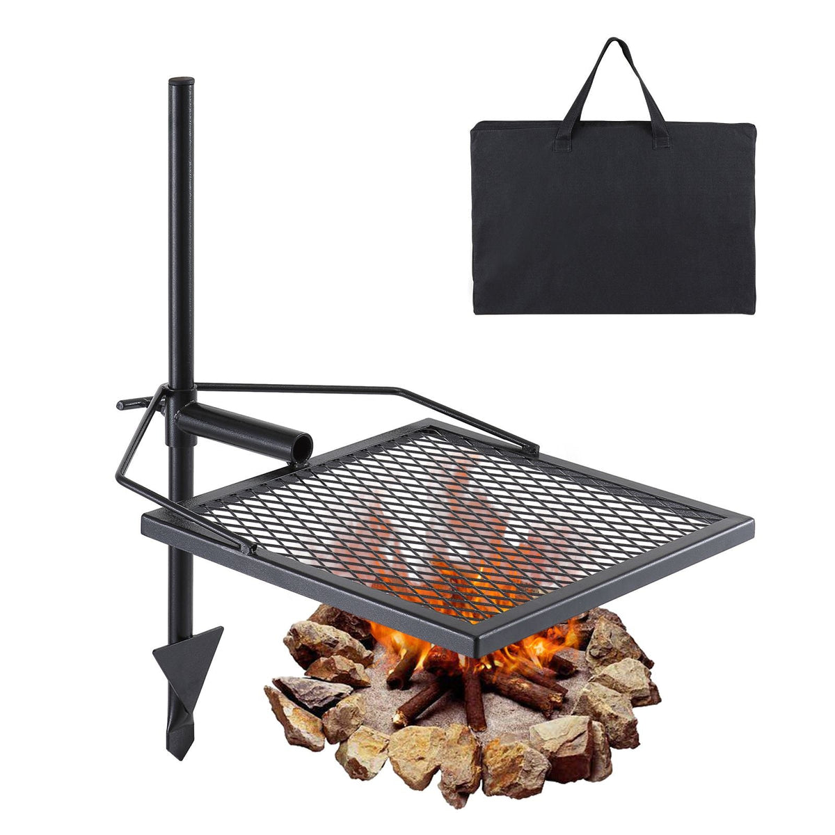 Swivel Campfire Grill, Fire Pit Grill Grate over Fire Pits, Heavy Duty Steel Grill Grates, 360° Adjustable Open Fire Outdoor Cooking Equipment, Portable Camp Fire Racks for Camping Outdoor BBQ